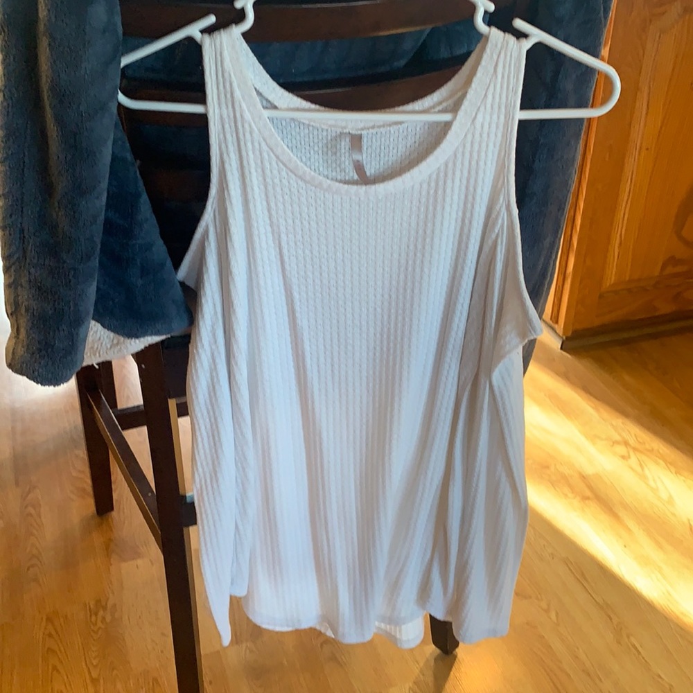 Cream cold shoulder boatneck blouse
